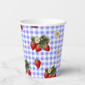 Erdbeere blüht Gingham niedliche Papierbecher (Rückseite)