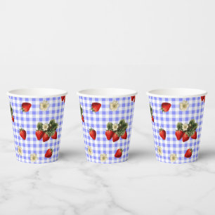 Erdbeere blüht Gingham niedliche Papierbecher