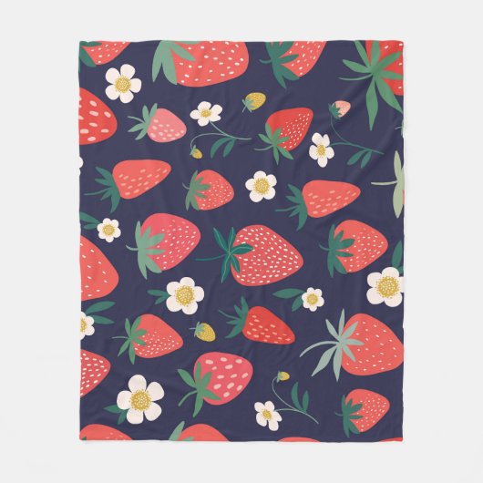 Erdbeere Blume & Früchte: Dekoratives Muster Fleecedecke (Vorderseite)