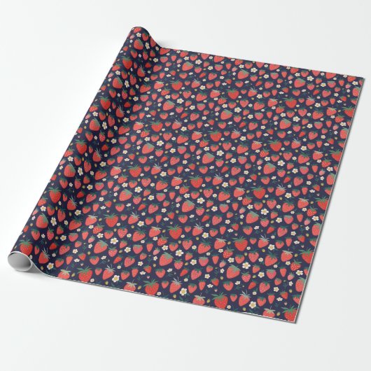 Erdbeere Blume & Früchte: Dekoratives Muster Geschenkpapier (Ungerollt)