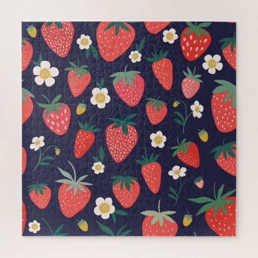 Erdbeere Blume & Früchte: Dekoratives Muster Puzzle (Vertikal)
