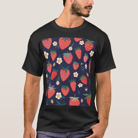 Erdbeere Blume & Früchte: Dekoratives Muster T-Shirt (Vorderseite)
