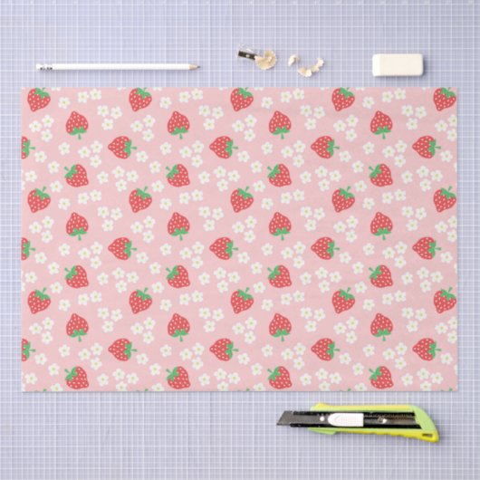 Erdbeere Blume Rosa Muster Seidenpapier (Handwerk)