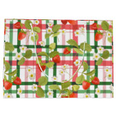 Erdbeere, Blütenrosa und grüne Kariert Große Geschenktüte (Rückseite)
