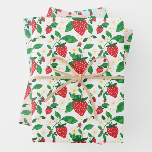Erdbeere Botanisches Geschenkstück All-Over-Muster Geschenkpapier Set (Beispiel)