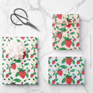 Erdbeere Botanisches Geschenkstück All-Over-Muster Geschenkpapier Set