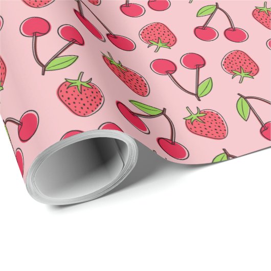Erdbeere Cherry Fruchtmuster Niedliches Geschenk Geschenkpapier (Rolleneckpunkt)