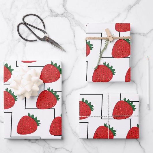 Erdbeere Chevron Streifen Geschenkpapier Set (Vorderseite)