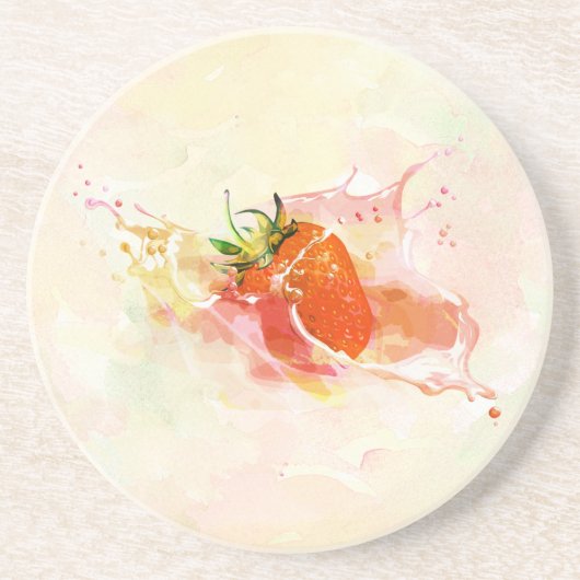 Erdbeere Creme Splash! Aquarell Sandstein Untersetzer (Vorne)