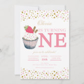 Erdbeere Cupcake 1. Geburtstagsfeier Einladung - S (Vorderseite)