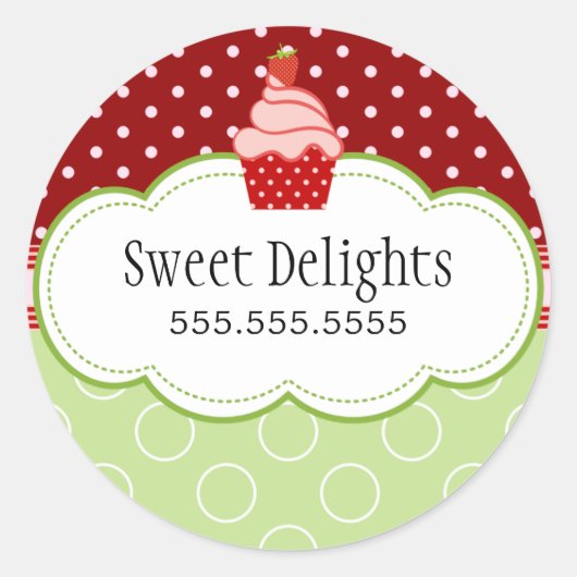 Erdbeere Cupcake Bäckerei Box Siegel Runder Aufkleber (Vorderseite)