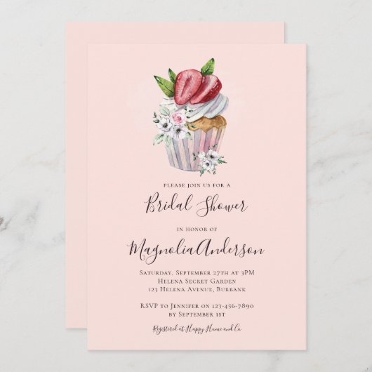 Erdbeere Cupcake Brautparty Einladung (Vorne/Hinten)