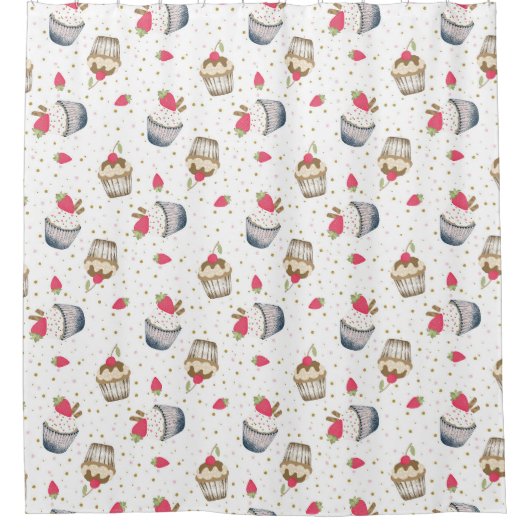 Erdbeere Cupcake Duschvorhang - Niedlich rosa Schl (Vorderseite)