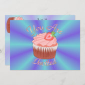 Erdbeere Cupcake Einladung (Vorne/Hinten)