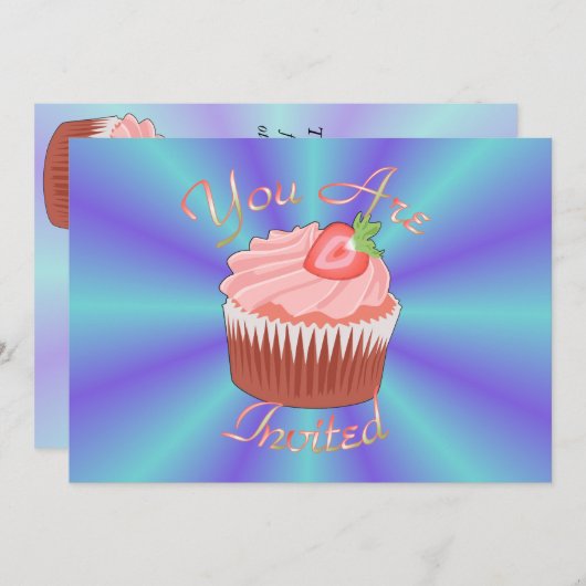 Erdbeere Cupcake Einladung (Vorne/Hinten)