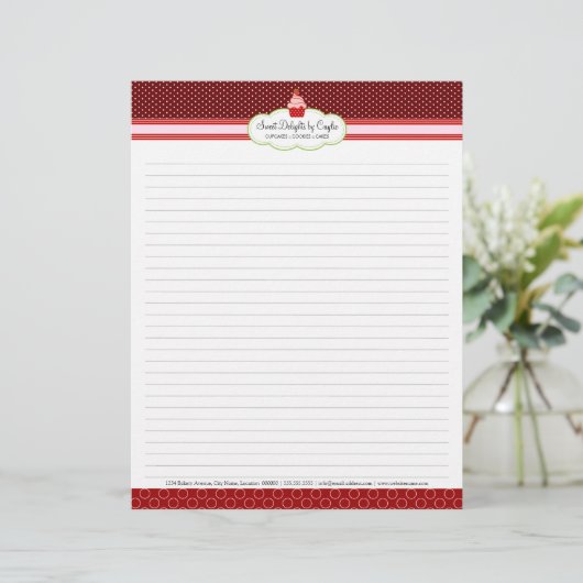 Erdbeere Cupcake Lined Rezept Papier Briefbogen (Stehend Vorderseite)