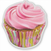 Erdbeere Cupcake mit rosa Zuckerguss Aufkleber (Vorderseite)