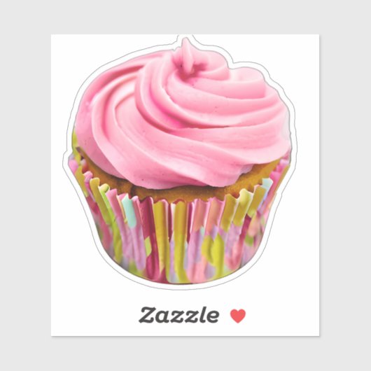 Erdbeere Cupcake mit rosa Zuckerguss Aufkleber (Blatt)