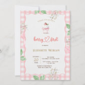 Erdbeere Cupcake Rahmen Karierte Babydusche Einladung (Vorderseite)