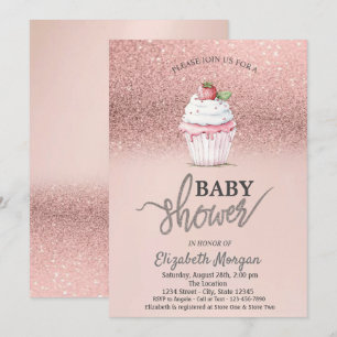 Erdbeere Cupcake Rose Gold Glitzer Baby Dusche Einladung