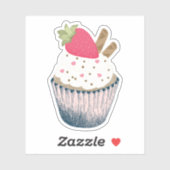 Erdbeere Cupcake Sticker - Rosa Herzsprinklen (Blatt)