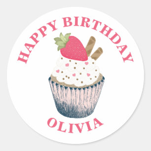 Erdbeere Cupcake Sticker - Rosa Herzsprinklen