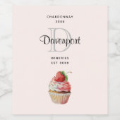 Erdbeere Cupcake Süßes Dessert Weinkultur und Erde Weinetikett (Einzelnes Label)