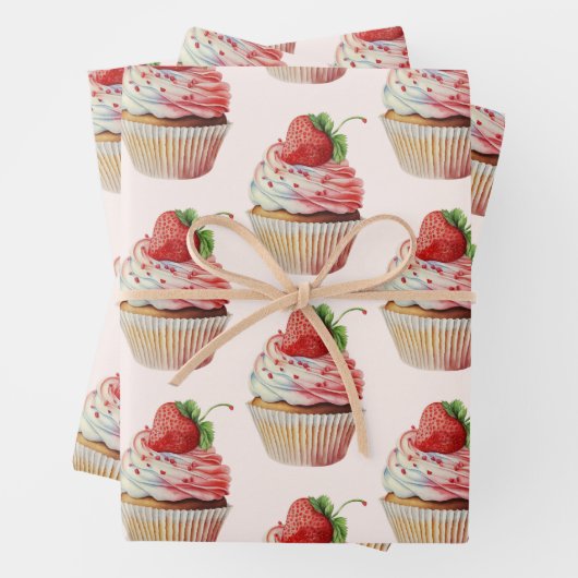 Erdbeere Cupcake Sweet Dessert Muster Geschenkpapier Set (Beispiel)