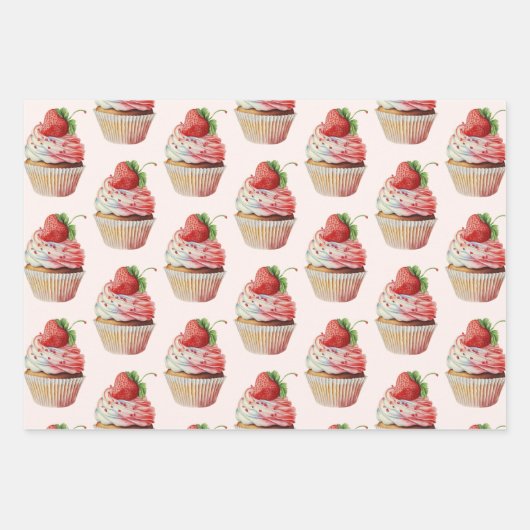 Erdbeere Cupcake Sweet Dessert Muster Geschenkpapier Set (Vorderseite)