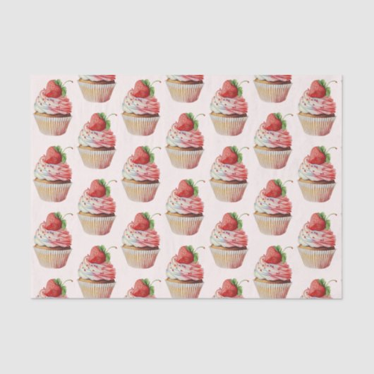 Erdbeere Cupcake Sweet Dessert Muster Seidenpapier (Vorderseite)