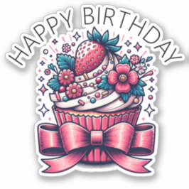 Erdbeere Cupcake Whimsical Aufkleber