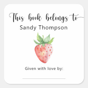 Erdbeere - Dieses Buch gehört Quadratischer Aufkleber