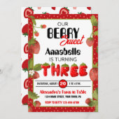 Erdbeere Dritte Geburtstagspartei Einladung (Vorne/Hinten)