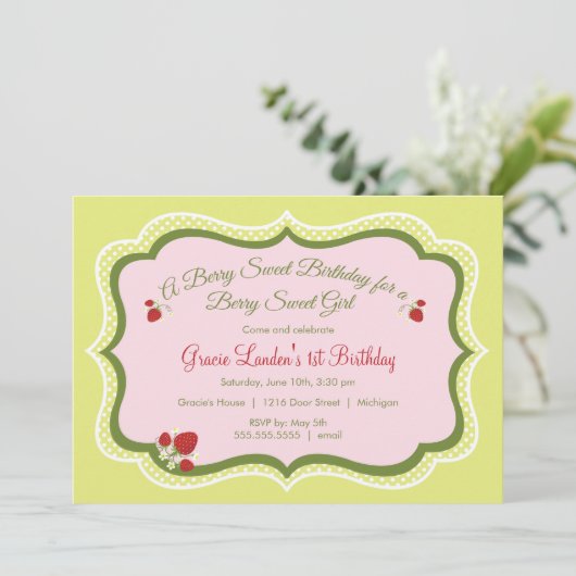 Erdbeere| Einladung zum Geburtstag (Stehend Vorderseite)