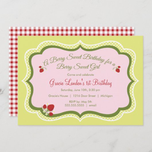 Erdbeere| Einladung zum Geburtstag (Vorne/Hinten)