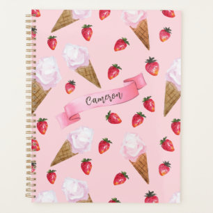 Erdbeere Eis Creme Niedlich Retro Rosa Personalisi Planer