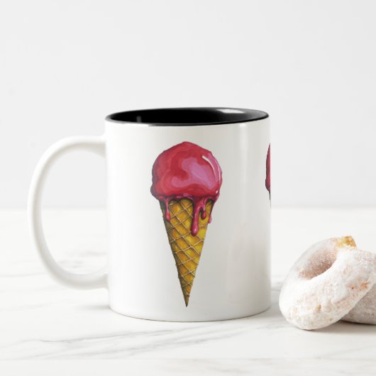 Erdbeere Eis-Creme Zweifarbige Tasse (Mit Donut)