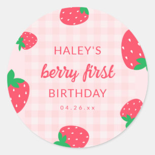 Erdbeere Erste 1. Babyparty Runder Aufkleber