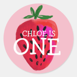 Erdbeere   Erste Geburtstagskopfkleber Runder Aufkleber