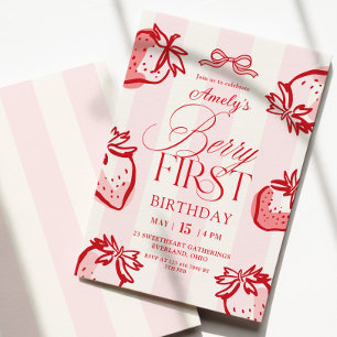 Erdbeere Erste Handgezeichnete Erdbeere Geburtstag Einladung