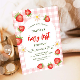 Erdbeere erster Geburtstag 1. Geburtstagseinladung Einladung