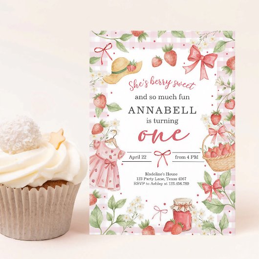 Erdbeere Erster Geburtstag Einladung Berry Süß