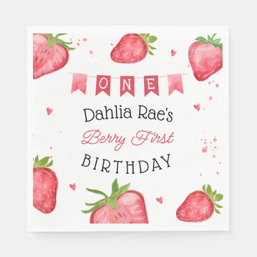 Erdbeere erster Geburtstag Erdbeere Serviette (Vorderseite)