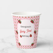 Erdbeere erster Geburtstag Pink Gingham Erdbeere  Pappbecher (Vorderseite)