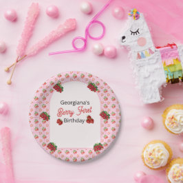 Erdbeere erster Geburtstag Pink Gingham Erdbeere Pappteller
