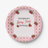 Erdbeere erster Geburtstag Pink Gingham Erdbeere Pappteller (Vorderseite)