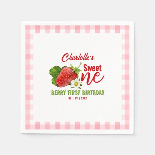 Erdbeere Erster Geburtstag Serviette (Vorderseite)