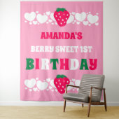 Erdbeere Erster Geburtstag Stoffbanner Wandteppich (Beispiel)