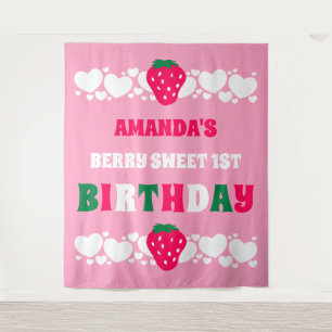Erdbeere Erster Geburtstag Stoffbanner Wandteppich