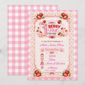 Erdbeere erster Geburtstag Strawberry Shortcake Einladung (Vorne/Hinten)